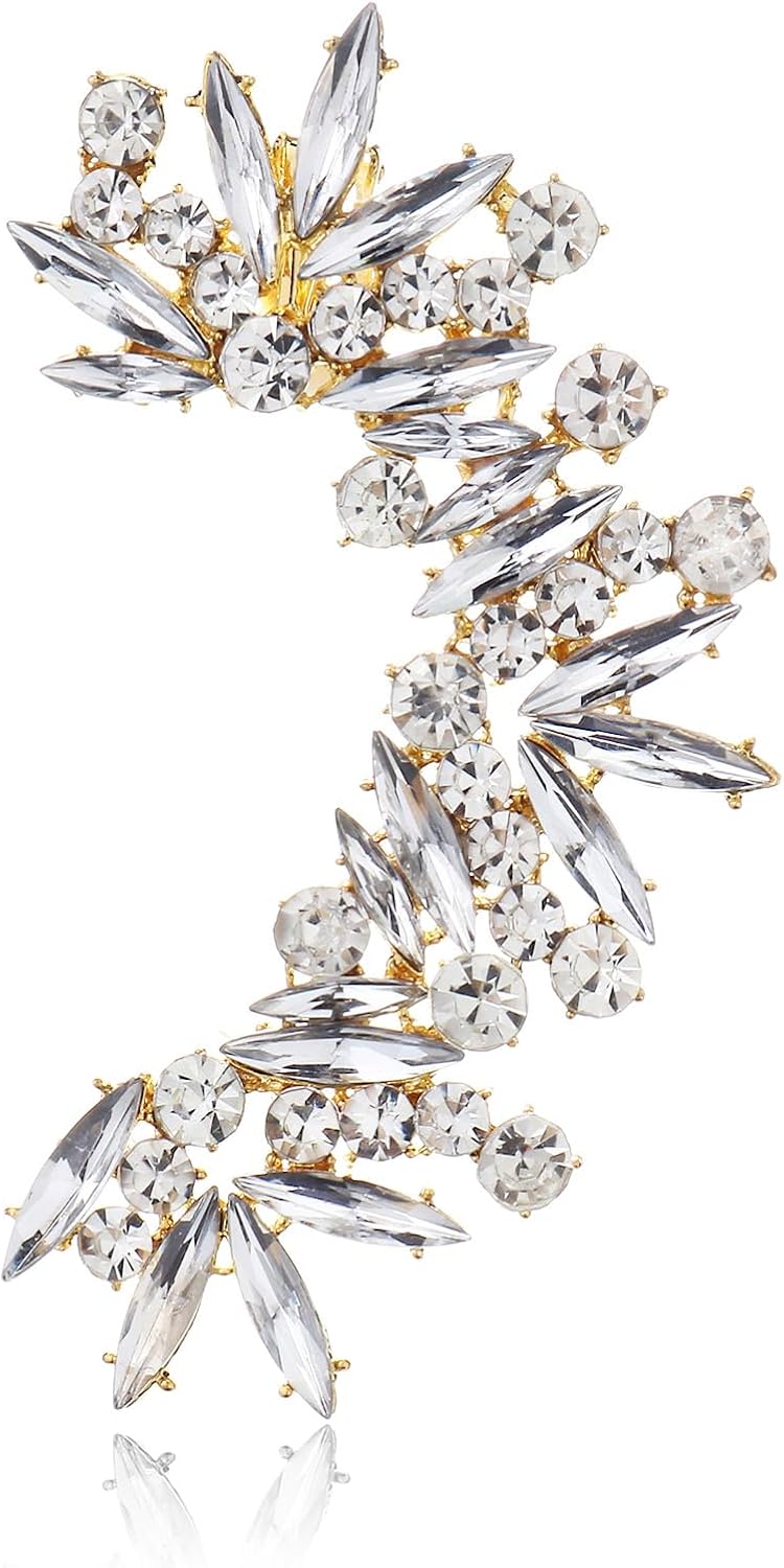 STONEFANS Rhinestone Silver Full Ear Cuff Earrings for Women Ear Clip Wrap Statement Climber Crawler Earrings for Women Hypoallergenic Silver Wedding Jewelry Gifts - Image 1